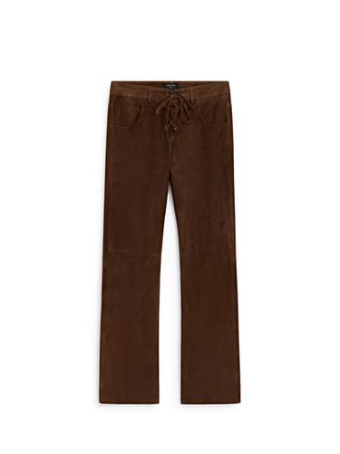 Zara Cropped suede leather trousers with drawstrings - Brown