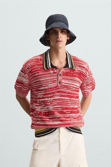 CONTRAST KNIT POLO SHIRT - Red by Zara