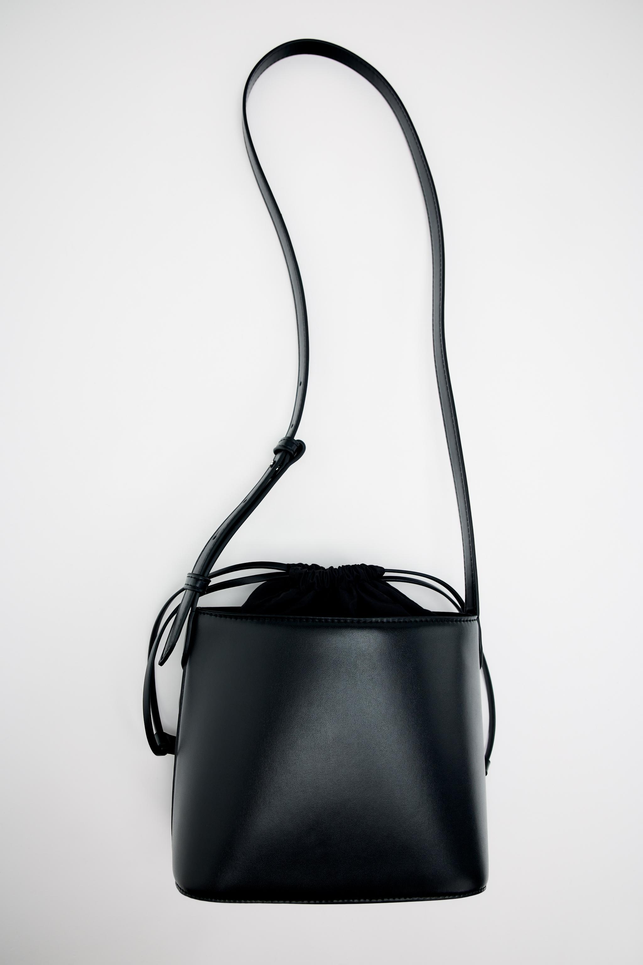 Zara black deals leather bucket bag