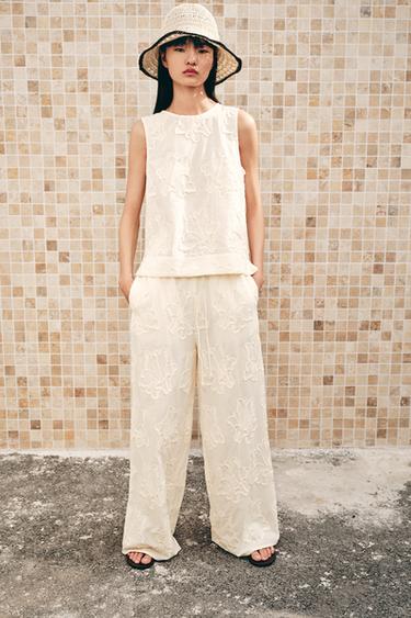 Zara ZW COLLECTION 刺繡睡褲 - 裸色