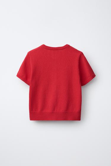 SHORT SLEEVE CARDIGAN - Red by Zara - Image 1