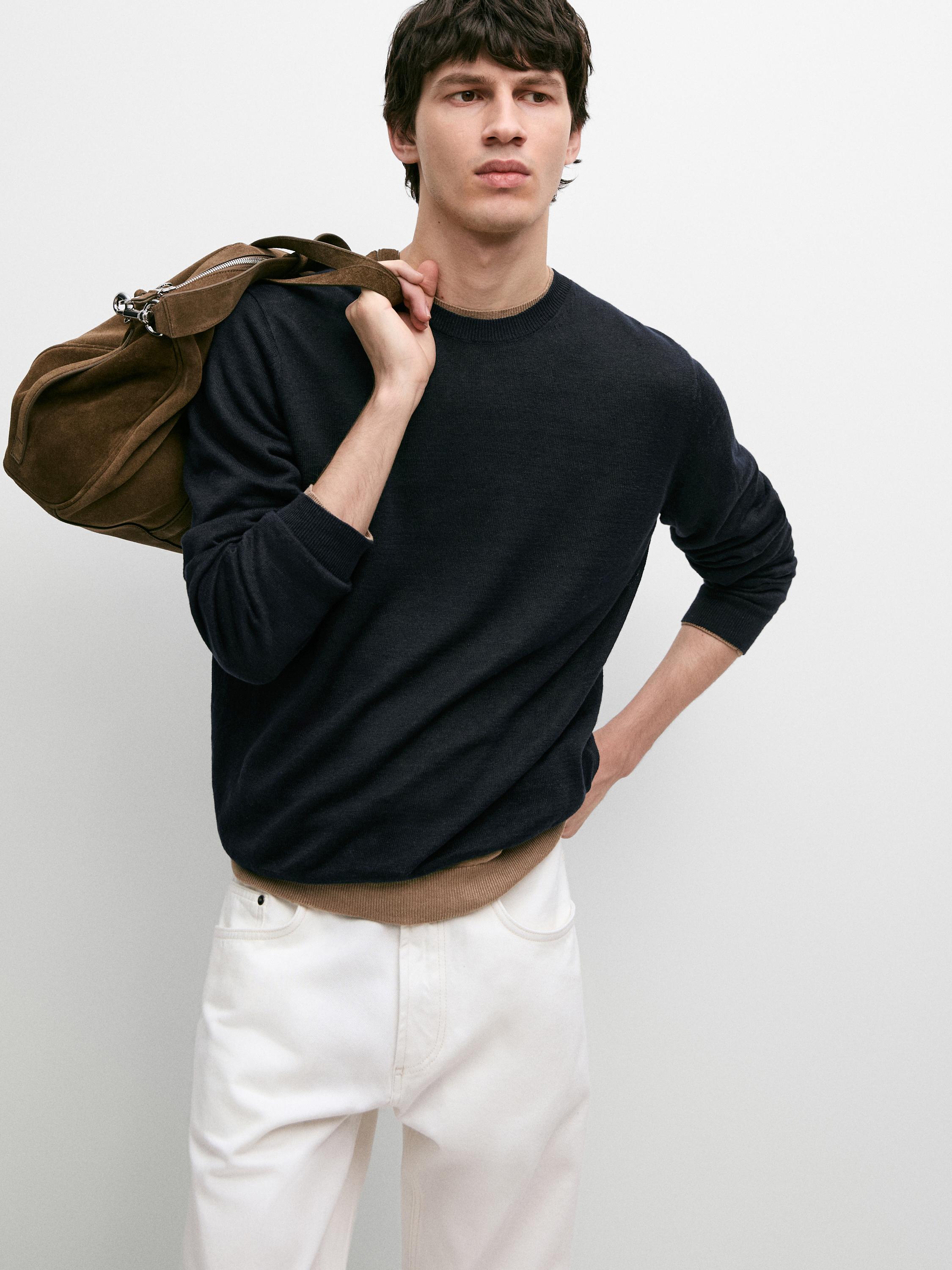 100% linen knit crew neck sweater
