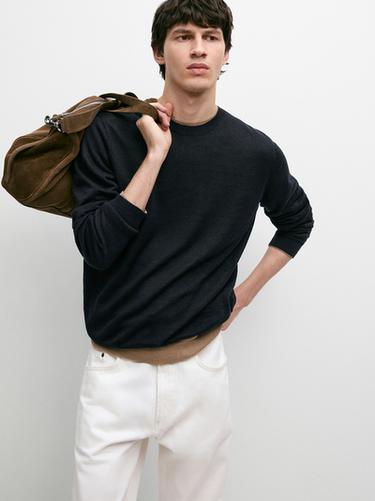 Zara 100% linen knit crew neck sweater - Navy blue
