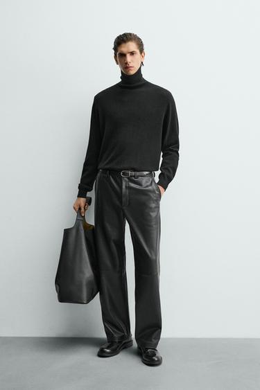 RELAXED FIT LEATHER EFFECT TROUSERS - Black by Zara