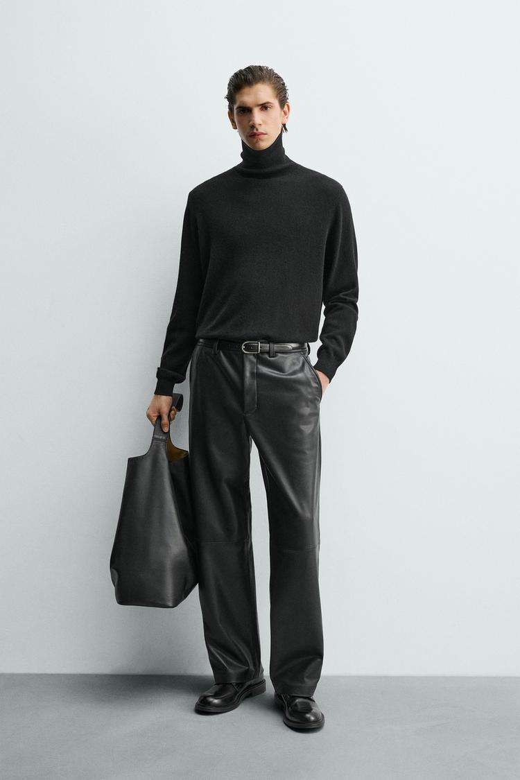 ZARA RELAXED FIT LEATHER EFFECT TROUSERS