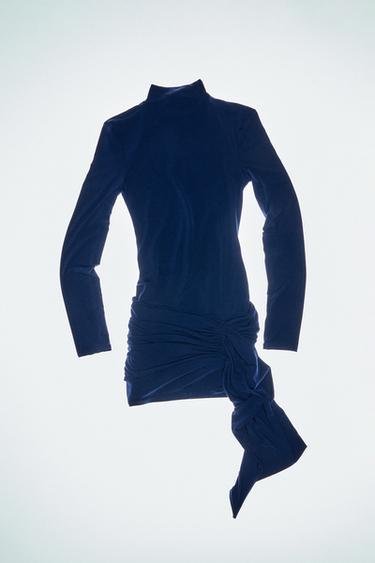 SHORT VELVET DRESS WITH SASH - Ink blue by Zara