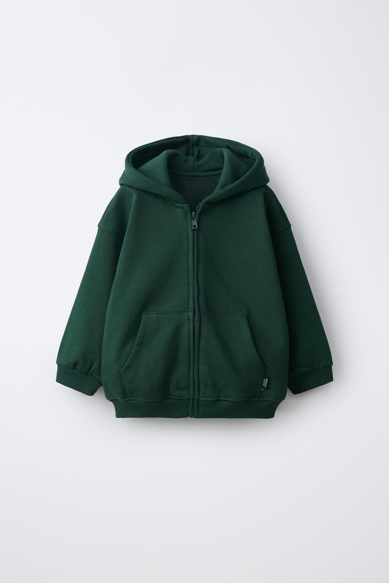 HOODED ZIP SWEATSHIRT — Bottle green
