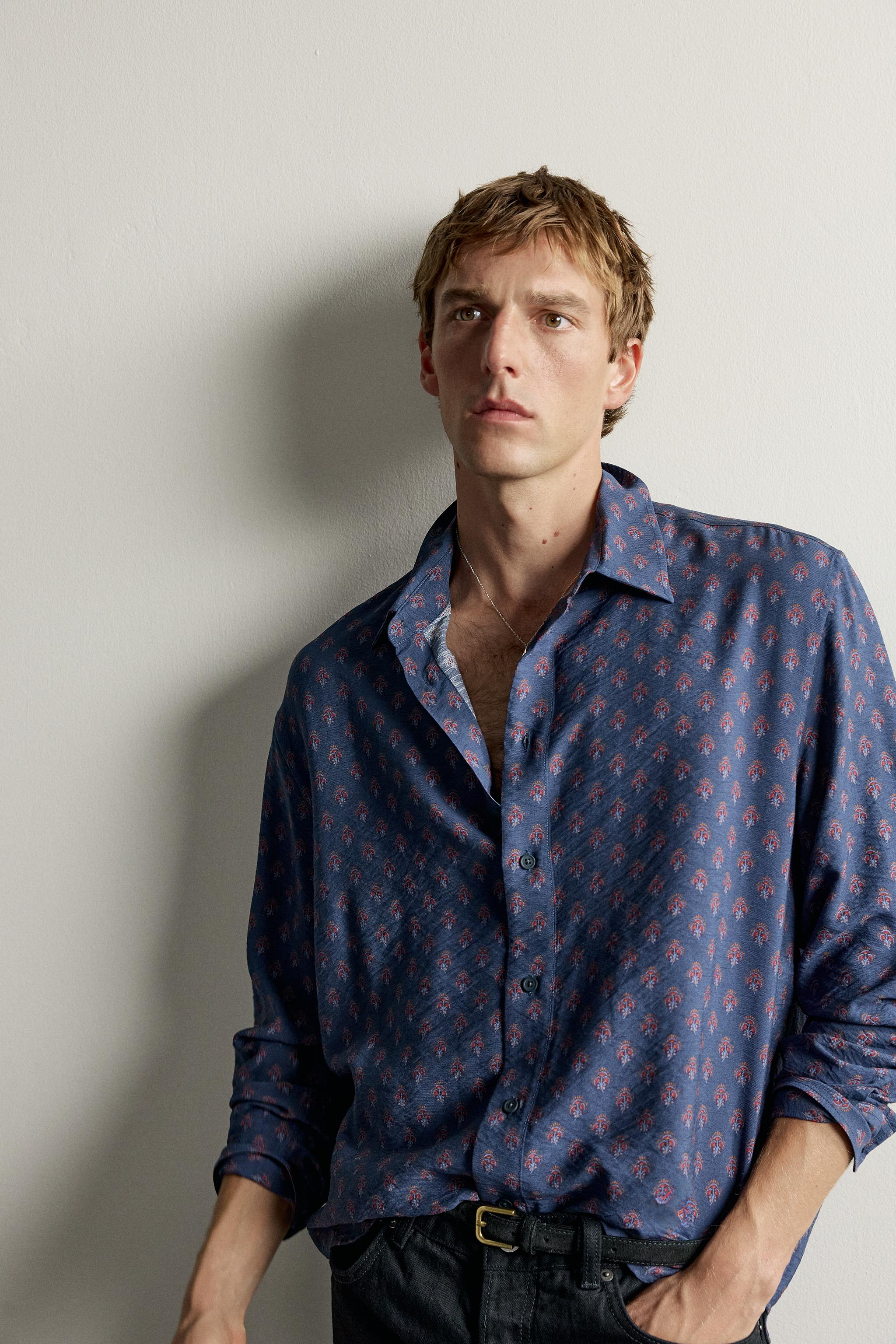 Мужские рубашки Zara GEOMETRIC PRINT FLUID SHIRT — фото 6