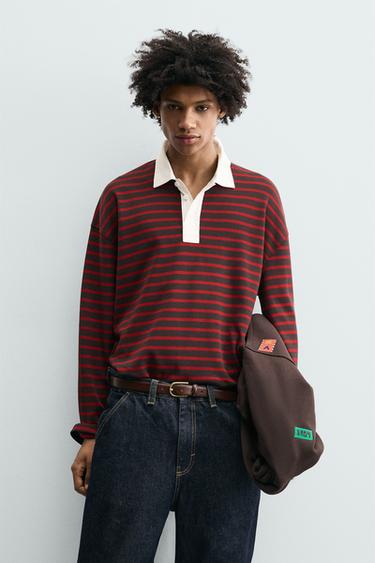 POLO CUELLO CONTRASTE RAYAS - Chocolate de Zara