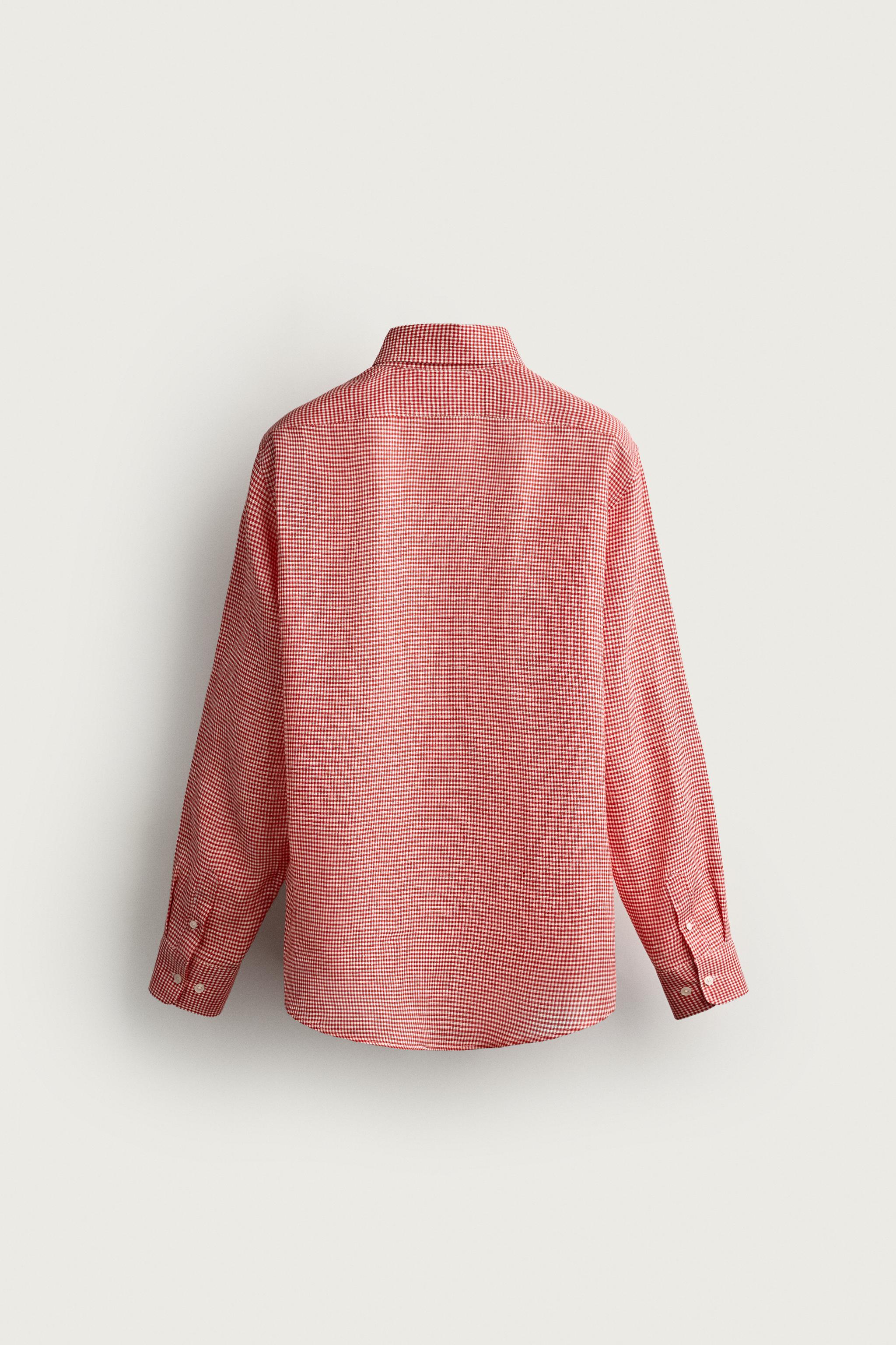 100% LINEN REGULAR FIT PLAID SHIRT