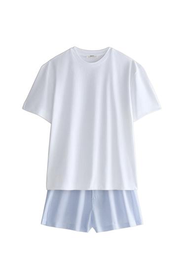 Zara CHECK T-SHIRT AND SHORTS SET - 藍色
