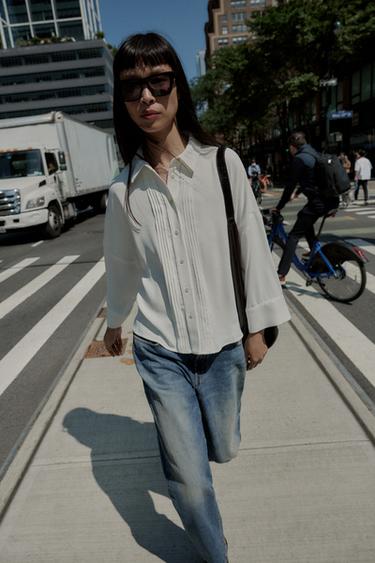 CREPE SHIRT WITH PINTUCKS - Oyster-white by Zara