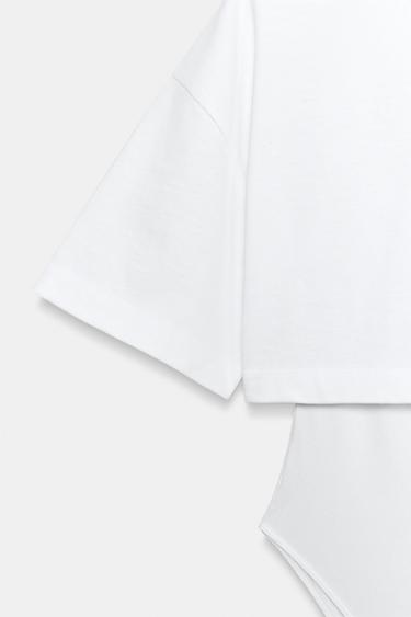 CONTRAST CROPPED T-SHIRT BODYSUIT - White by Zara - Image 6