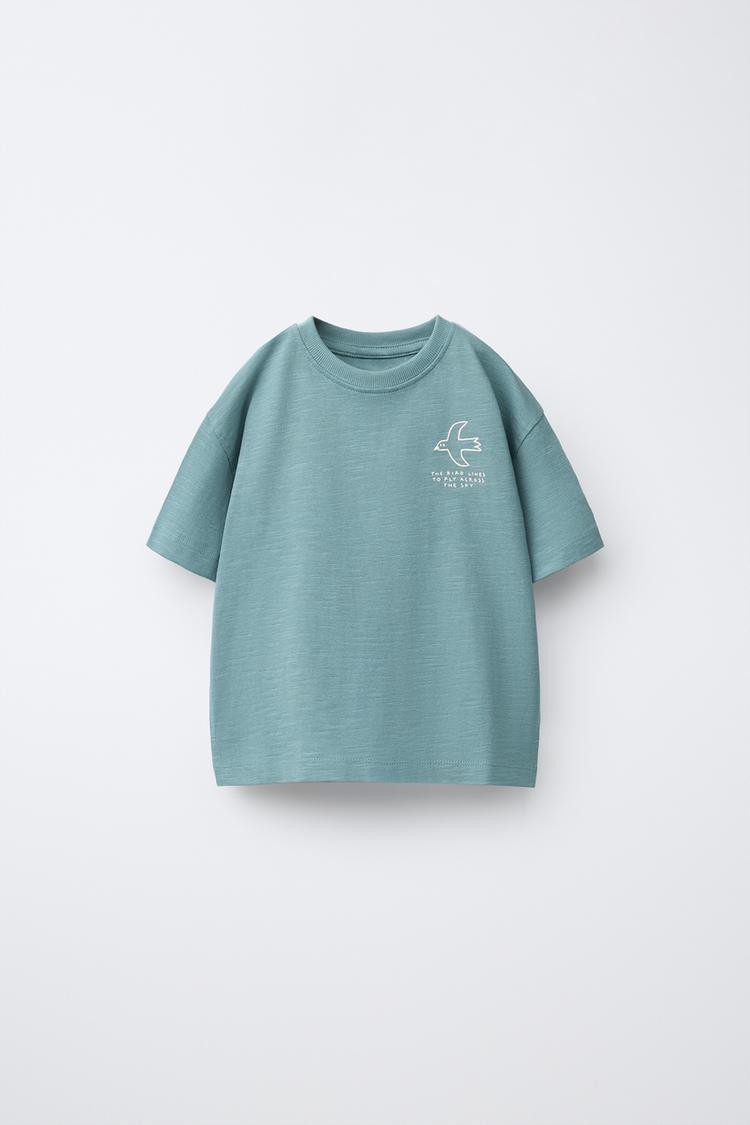 TURTLE EMBROIDERED T-SHIRT — Light petrol blue