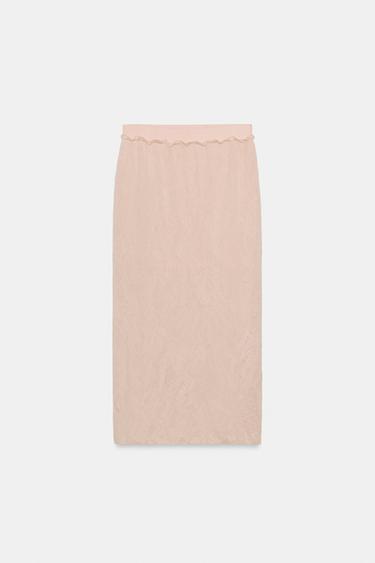 CRINKLE-EFFECT KNIT MIDI SKIRT - Beige-pink by Zara