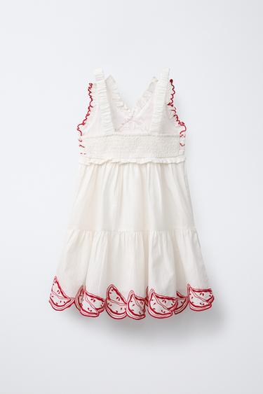ROBE BRODERIES PASTÈQUES - Écru / Rouge de Zara - Image 1