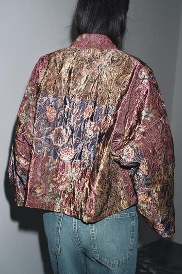 KIMONO EN VELOURS IMPRIMÉ FLEURS - Aubergine de Zara - Image 2