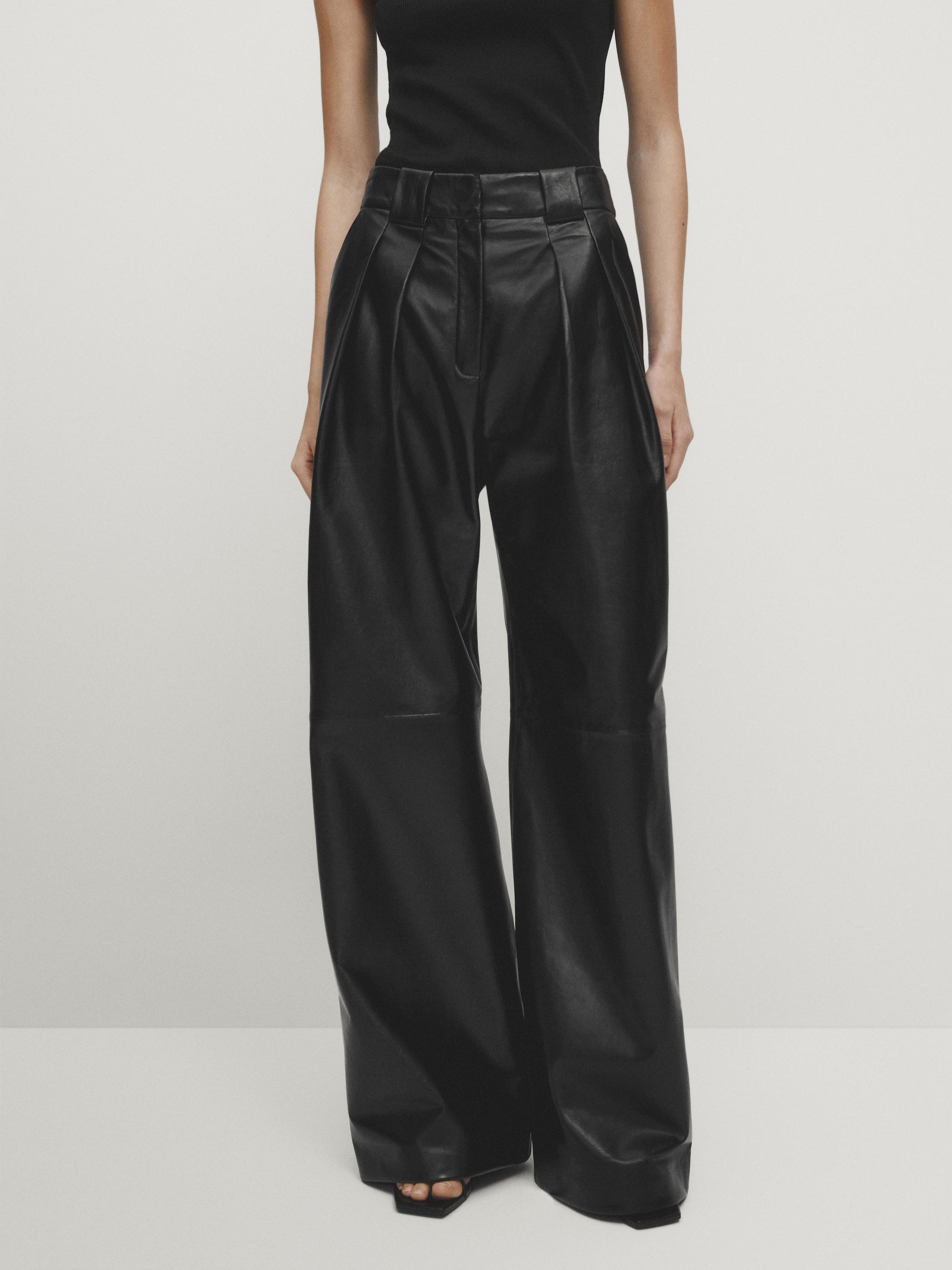 Wholesale Cool Women Black Solid Imitation Leather Long Pant DPO120222BA