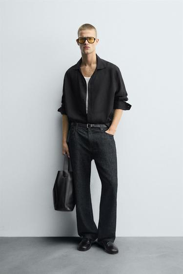 100% LINEN SHIRT - Black by Zara