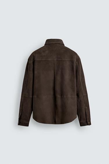 REGULAR FIT SUEDE LEATHER OVERSHIRT - Dark brown by Zara - Image 7