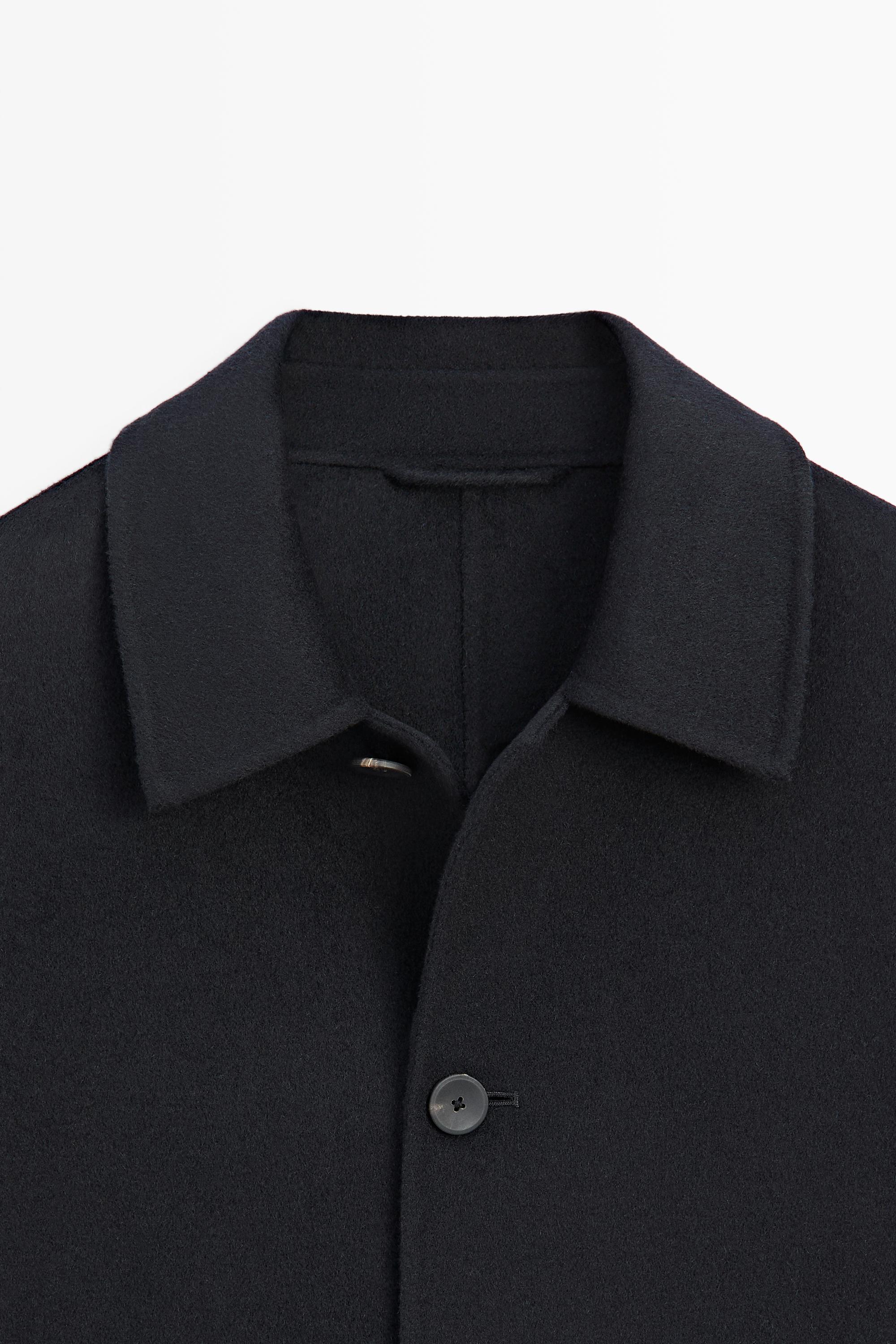 Manteau long en tissu double, laine et daim