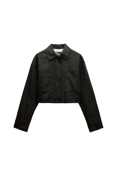 LINEN BLEND CROPPED JACKET