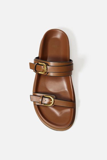 SANDALS WITH BUCKLE DETAIL - Brown by Zara