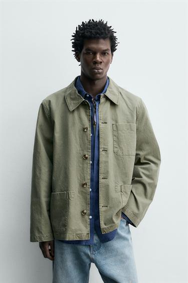 ÁO KHOÁC DÁNG SƠ MI REGULAR FIT HIỆU ỨNG BẠC MÀU - xanh lá nhạt từ Zara