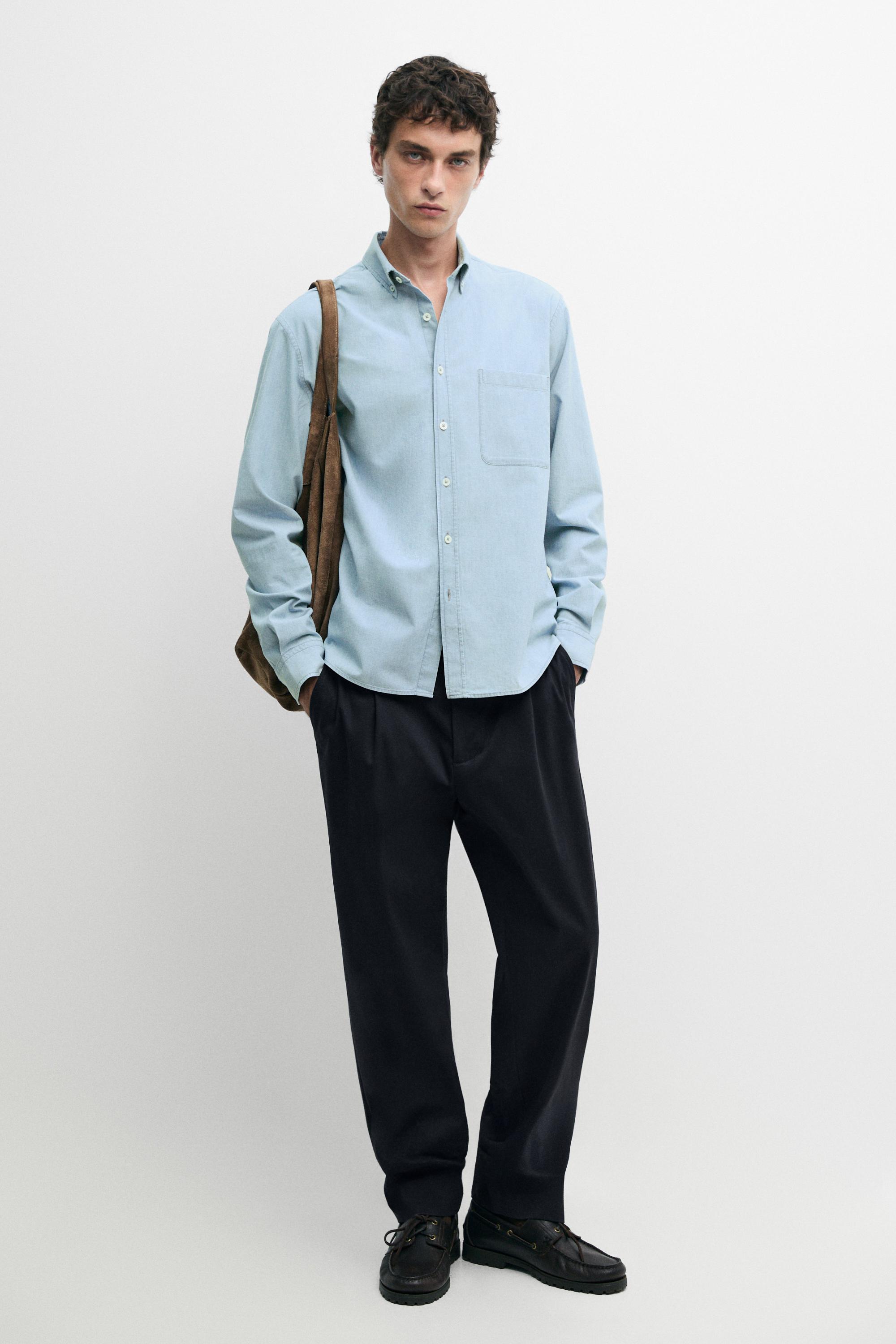 Relaxed fit denim shirt with pocket detail — Blue