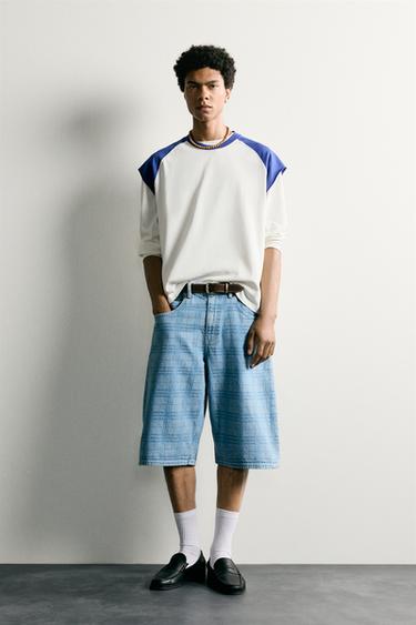 JORTS EN DENIM IMPRIMÉ DÉLAVÉ - Bleu clair de Zara