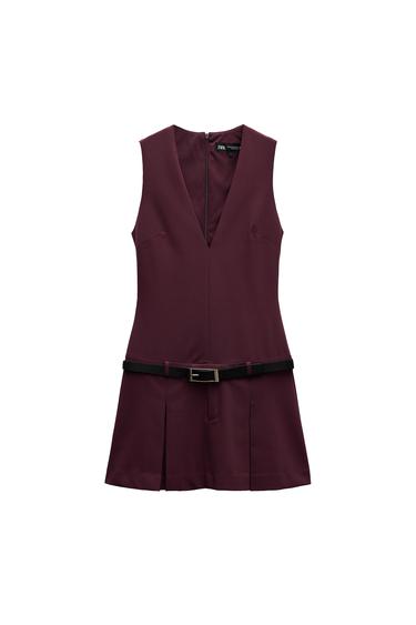 BELTED BOX PLEAT DRESS