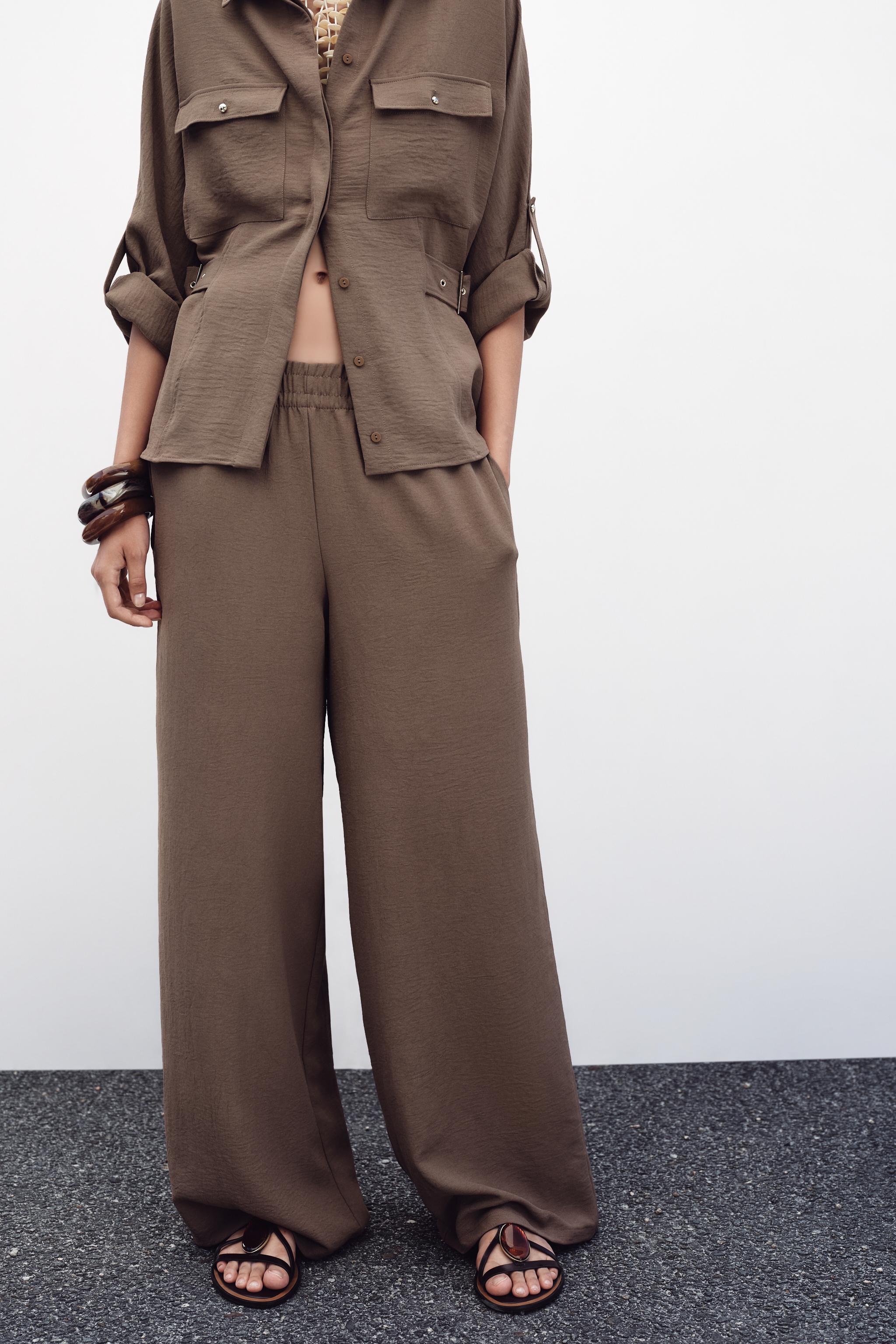 ☆ドイツ発*ZARA*新作*ワイドレッグフローイングパンツ/CV☆ リネン ワイドレッグ パンツ ZW COLLECTION - ブルー | ZARA