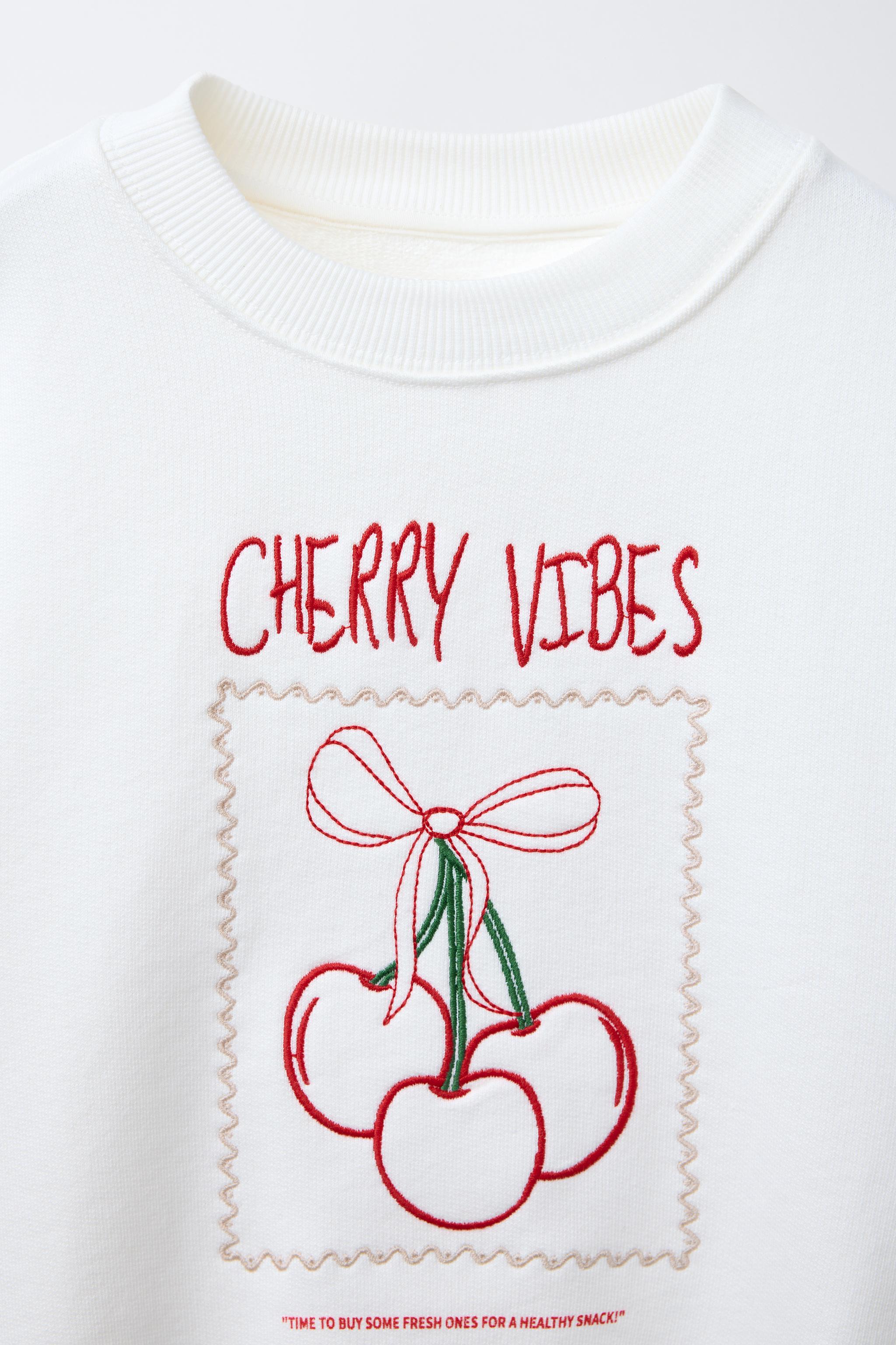 EMBROIDERED CHERRY SWEATSHIRT - Oyster-white | ZARA United