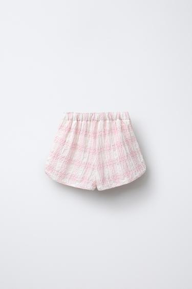 SHORT TEXTURÉ À CARREAUX - Écru de Zara - Image 1