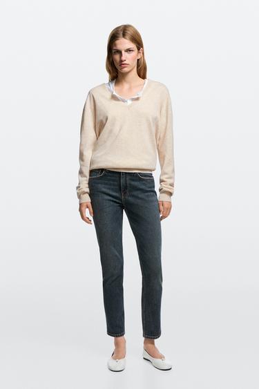 Zara Mid-waist slim fit cropped jeans - Mid-blue