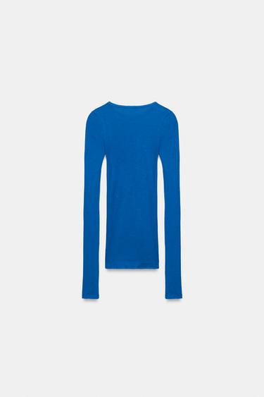 Zara SUPIMA® LONG SLEEVE T-SHIRT - Electric blue