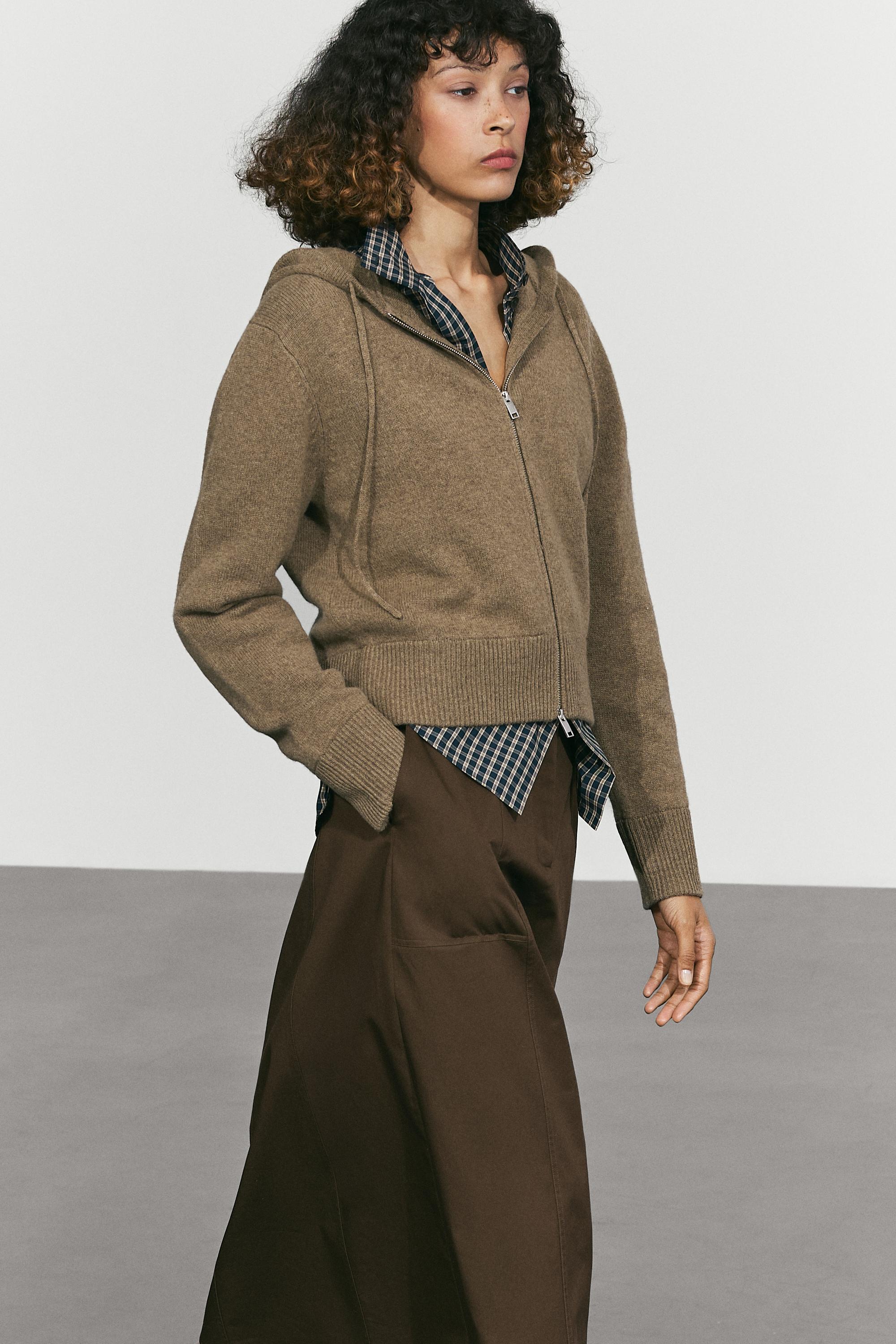 Wool blend hooded knit cardigan — Greenish