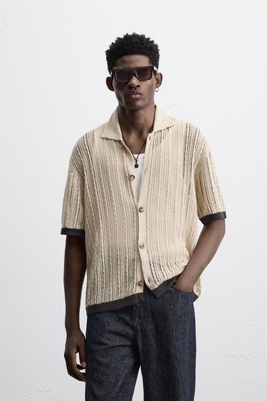 Zara KNIT LACE SHIRT - Beige