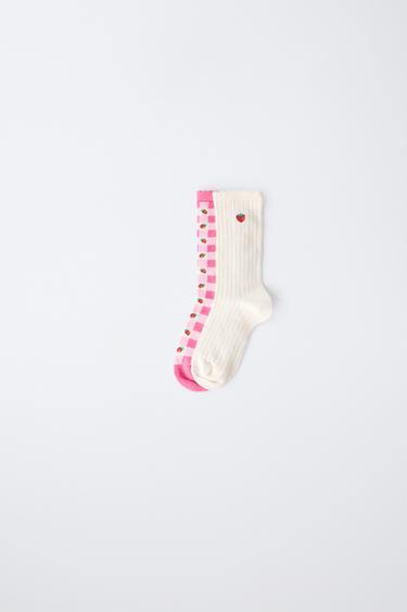 2-PACK OF STRAWBERRY GINGHAM SOCKS - Pink by Zara