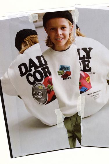 BLUZË HOODIE STAMPIM KUTIE - E bardhë e thyer nga Zara