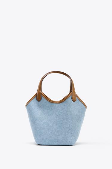 Zara 撞色丹寧布迷你托特包 - 丹寧藍 - 圖片 0