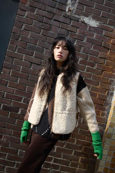 시어링 레이스업 베스트 - Zara 스크래치 화이트