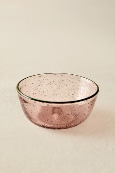 BUBBLE-EFFECT EDGE GLASS BOWL - Pink by Zara