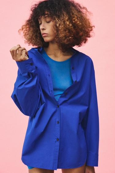 POPLIN SHIRT WITH SIDE DARTS - Bluish by Zara