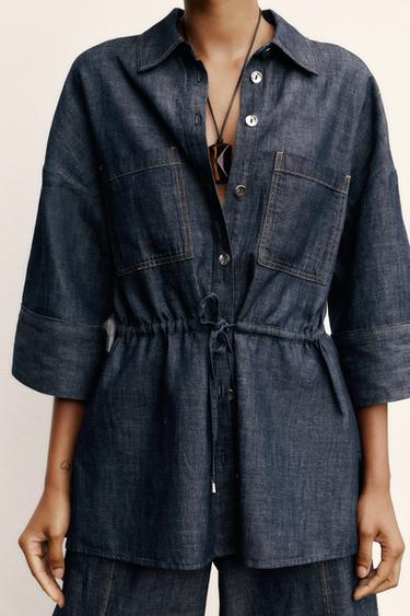 LINEN BLEND SAFARI SHIRT - Indigo by Zara - Image 1