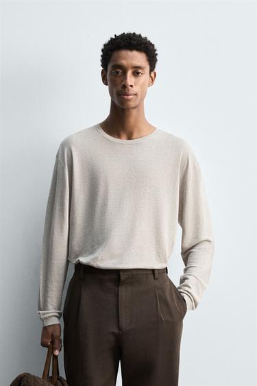 Zara LIGHTWEIGHT 100% HEMP SWEATER - Anthracite grey