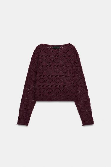 Zara KNIT SWEATER - Dark maroon