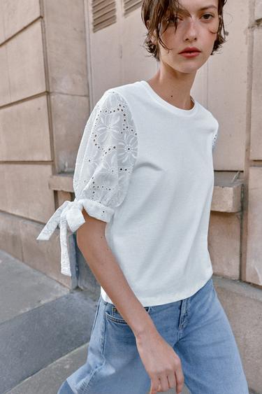 GEBORDUURD T-SHIRT - Wit van Zara