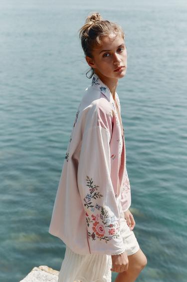 COTTON KAFTAN WITH FLORAL EMBROIDERY - Pink by Zara - Image 2
