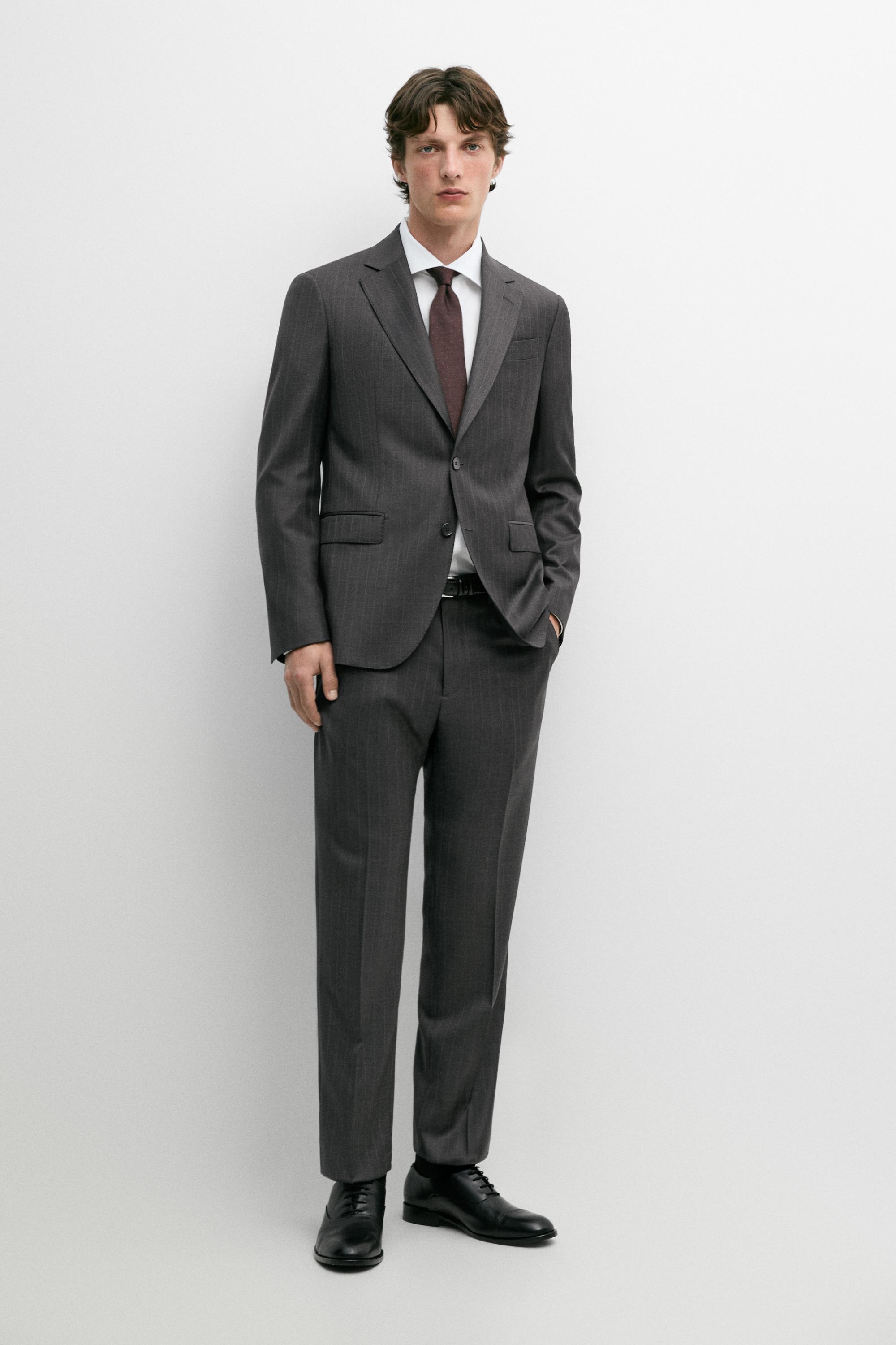 100% wool striped suit blazer — Anthracite Gray